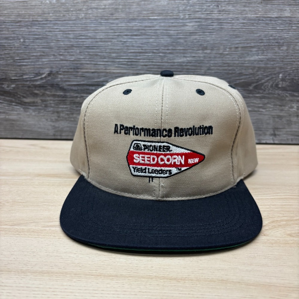 Vintage Pioneer Seed Corn Hat Cap Snap Back Beige Black Farming Ag USA Made 90s